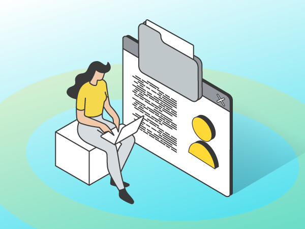 Drawing of a person sitting in from of a screen of code